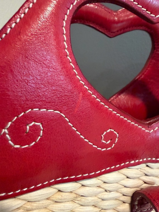 Brighton Woven Straw Tote Purse Red Leather Heart Handle opt. shoulder strap - Picture 13 of 16